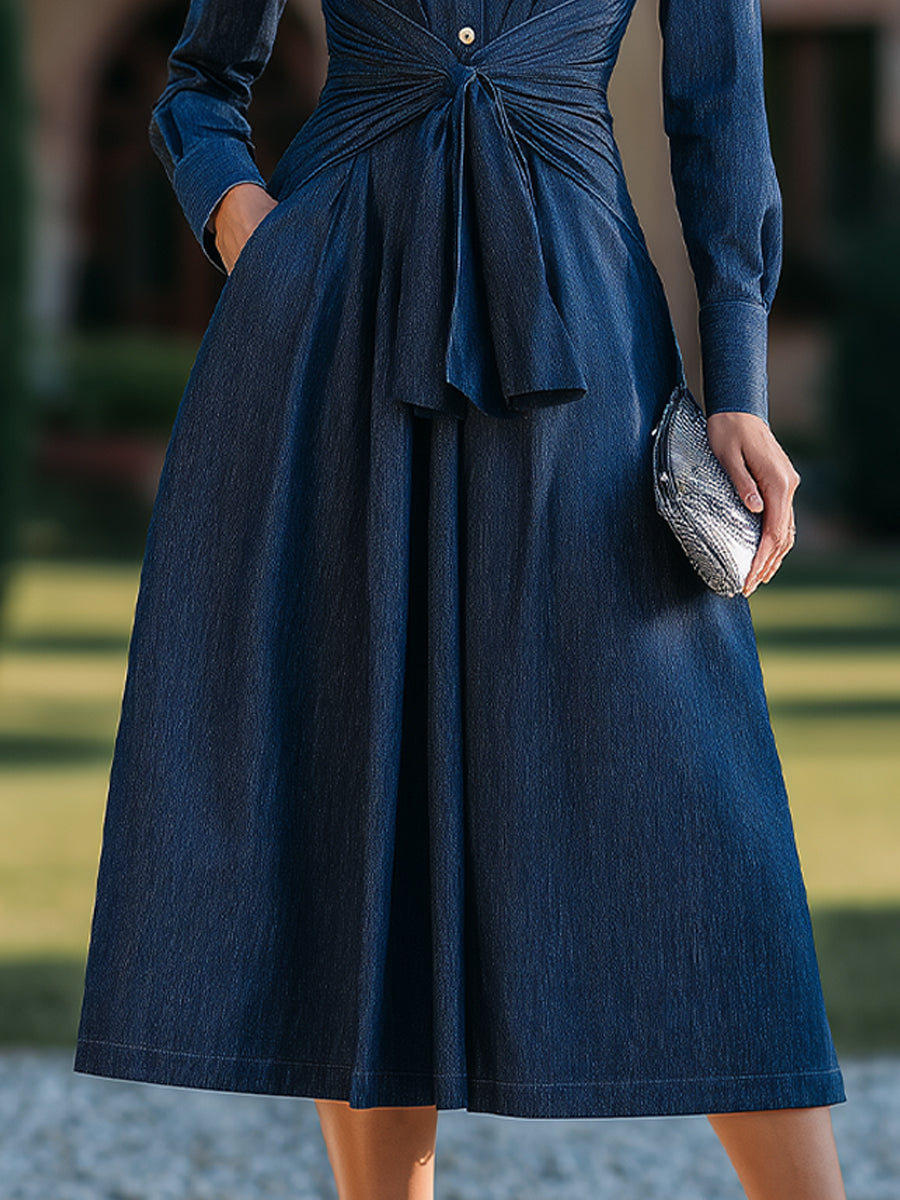 Olivia Bennet | Ivory Tailored Cinched-Waist Cotton Shirt Dress