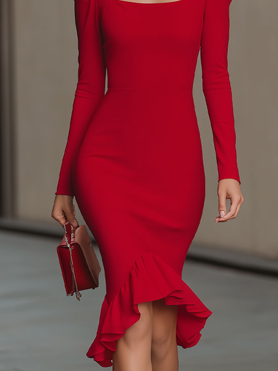 Olivia Bennet | Red Square-Neck Bodycon Stretch-Knit Midi Dress