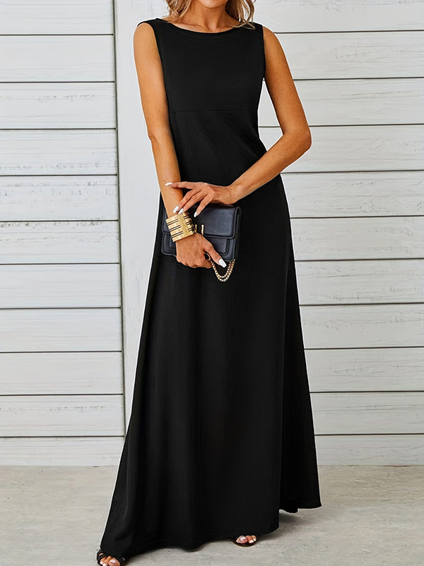 Olivia Bennet | A-Line Loose Solid Color Round-Neck Maxi Dresses