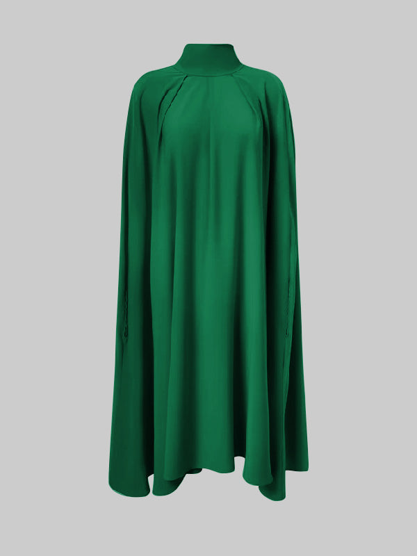Olivia Bennet | Simple Batwing Sleeves Lace-Up Solid Color High-Neck Midi Dresses