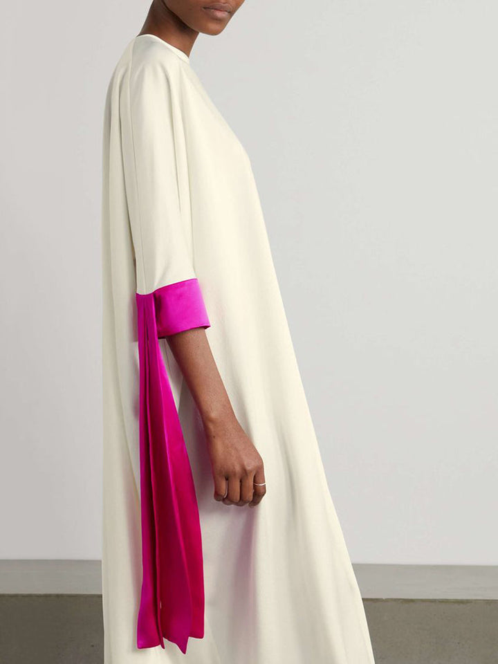 Olivia Bennet | Loose Seven-Quarter Sleeves Contrast Color Round-Neck Midi Dresses