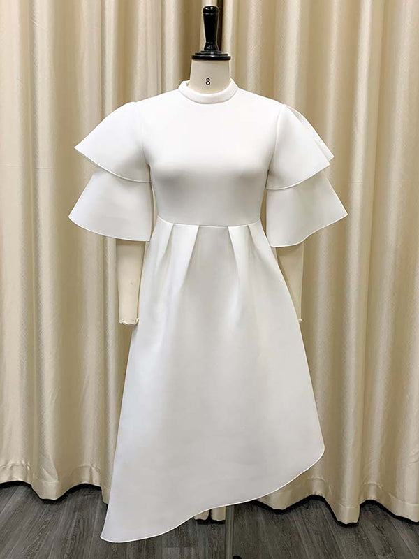 Olivia Bennet | Original Loose Half Sleeves Falbala Solid Color Round-Neck Midi Dresses