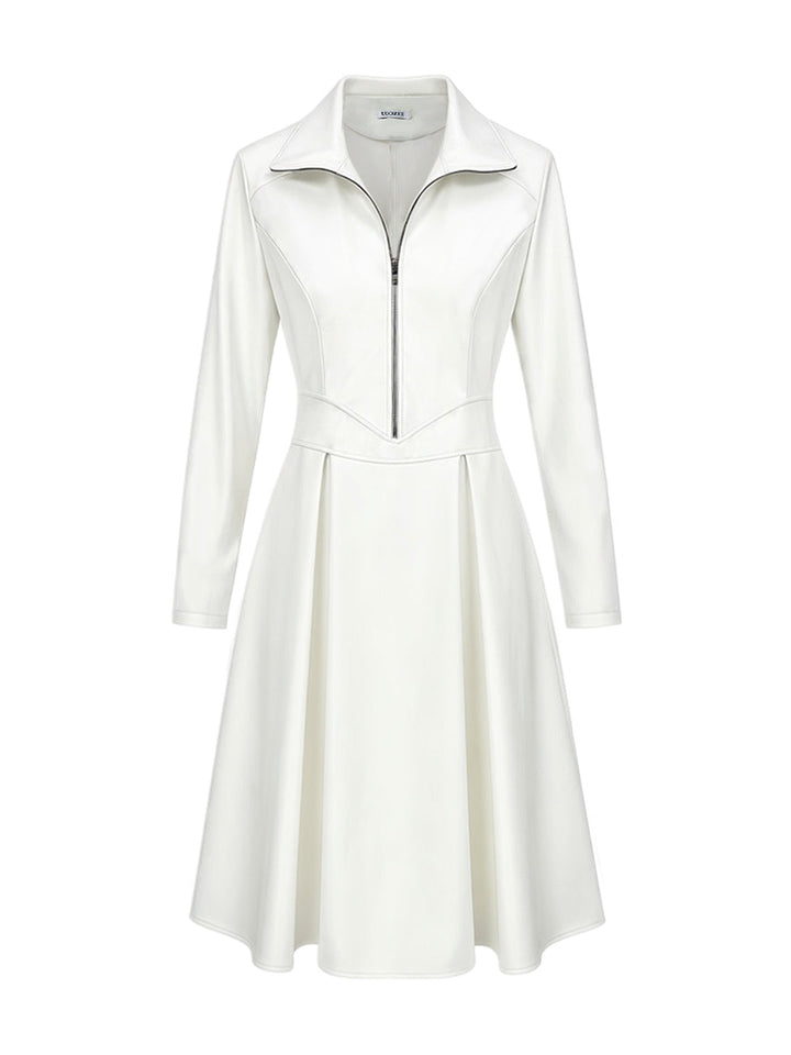 Olivia Bennet | Long Sleeves Skinny Soft Zipper Lapel Midi Dresses