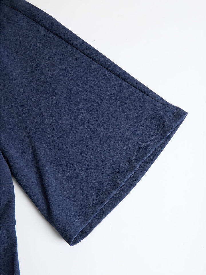 Olivia Bennet | Elegant Navy Blue Batwing Sleeve Midi Sheath Dress