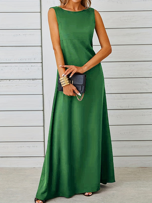 Olivia Bennet | A-Line Loose Solid Color Round-Neck Maxi Dresses