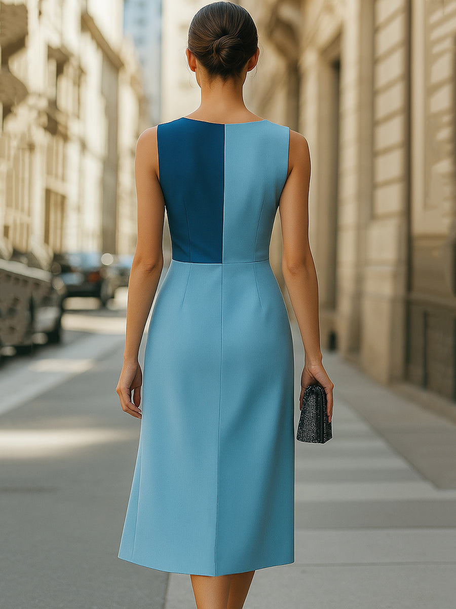 Olivia Bennet | Ocean Blue Colorblock Midi Dress