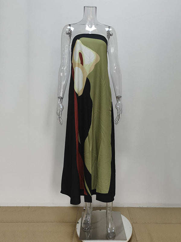 Olivia Bennet | Loose Plus Size Printed Split-Joint Tube Maxi Dresses