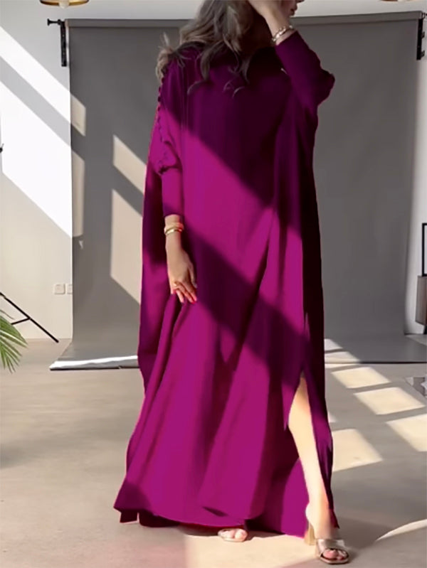 Olivia Bennet | H-Line Loose Buttoned Solid Color Maxi Dresses