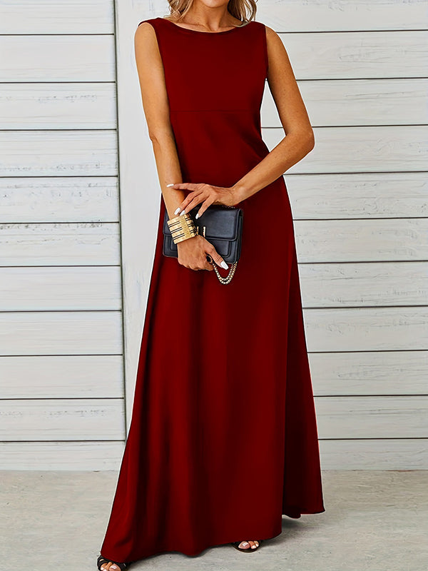 Olivia Bennet | A-Line Loose Solid Color Round-Neck Maxi Dresses