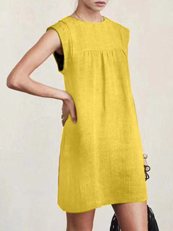 Olivia Bennet | Casual Cap Sleeve Loose Solid Color Round-Neck Mini Dresses