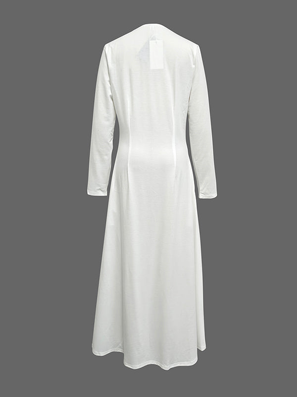 Olivia Bennet | Long Sleeves Solid Color Zipper Round-Neck Maxi Dresses