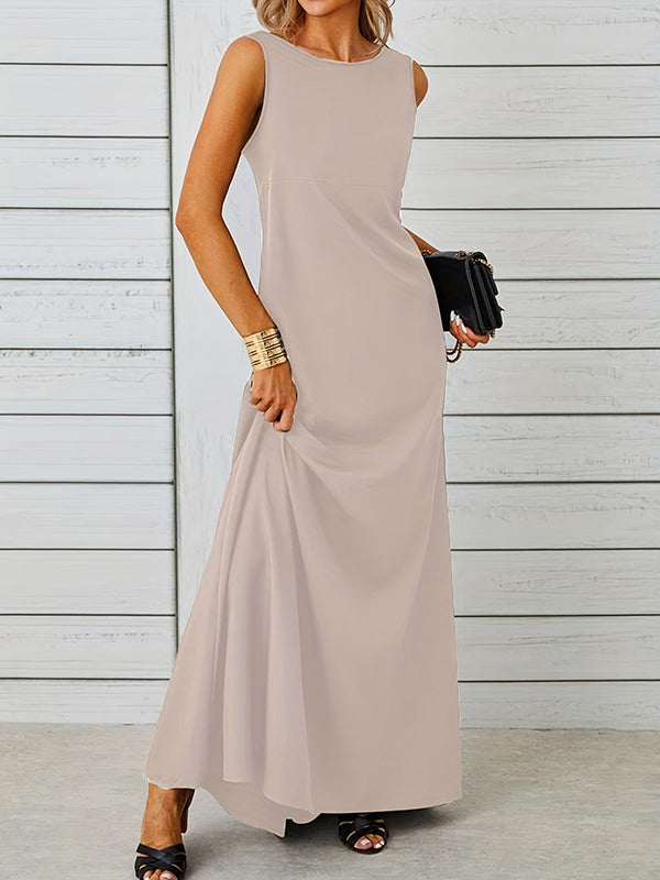 Olivia Bennet | A-Line Loose Solid Color Round-Neck Maxi Dresses