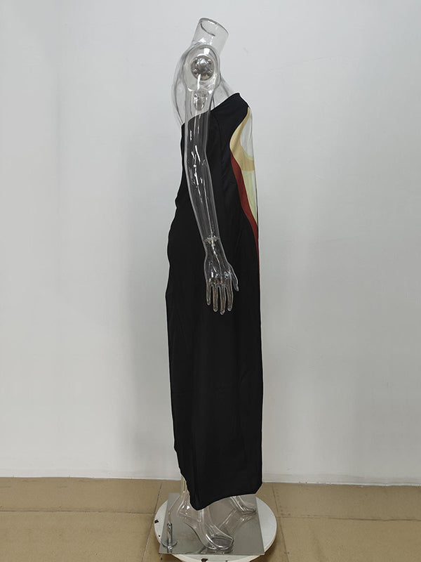 Olivia Bennet | Loose Plus Size Printed Split-Joint Tube Maxi Dresses