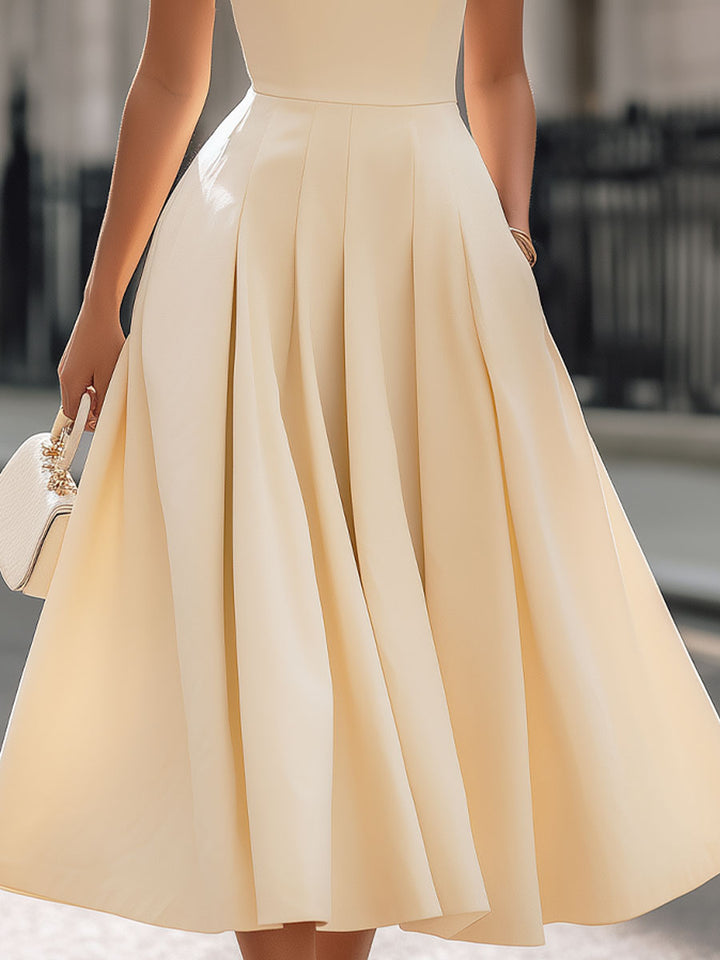 Olivia Bennet | Cream Pleated Midi Knit Dress