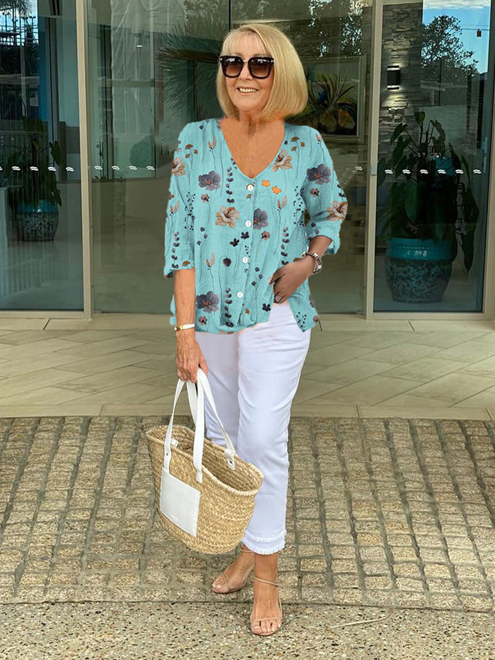 Printed Button Tunic Top
