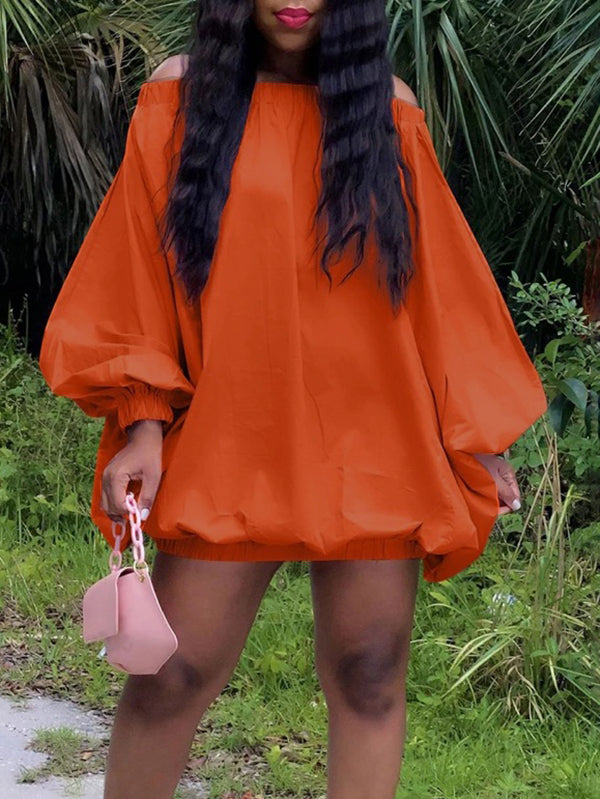 Olivia Bennet | Long Sleeves Loose Elasticity Solid Color Off-The-Shoulder Mini Dresses