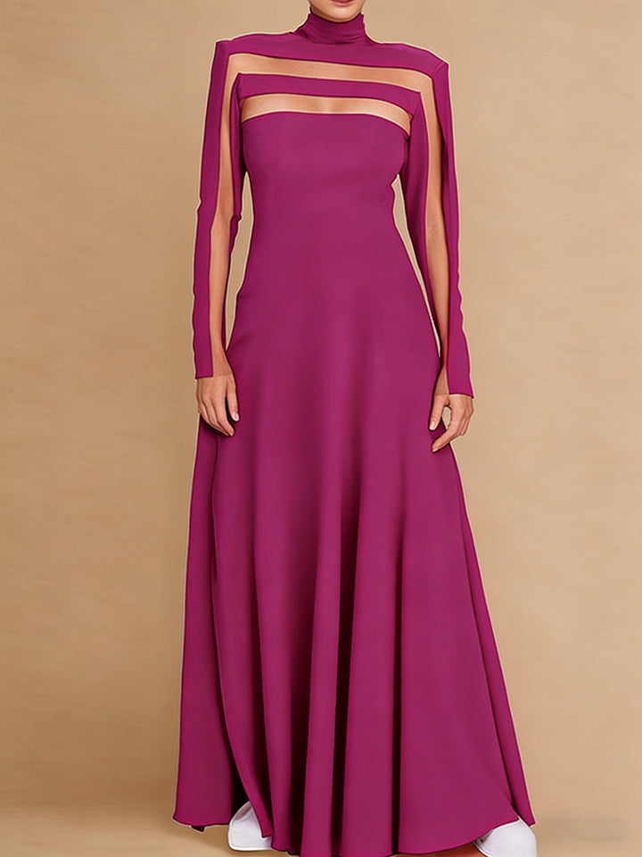 Olivia Bennet | A-Line Long Sleeves Split-Joint High Neck Maxi Dresses