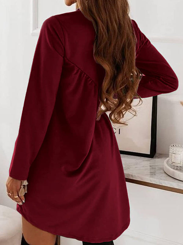 Olivia Bennet | Casual Loose Long Sleeves Solid Color Round-Neck Mini Dresses