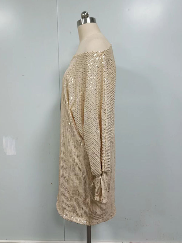 Olivia Bennet | A-Line Loose Asymmetric Sequined Solid Color One-Shoulder Mini Dresses