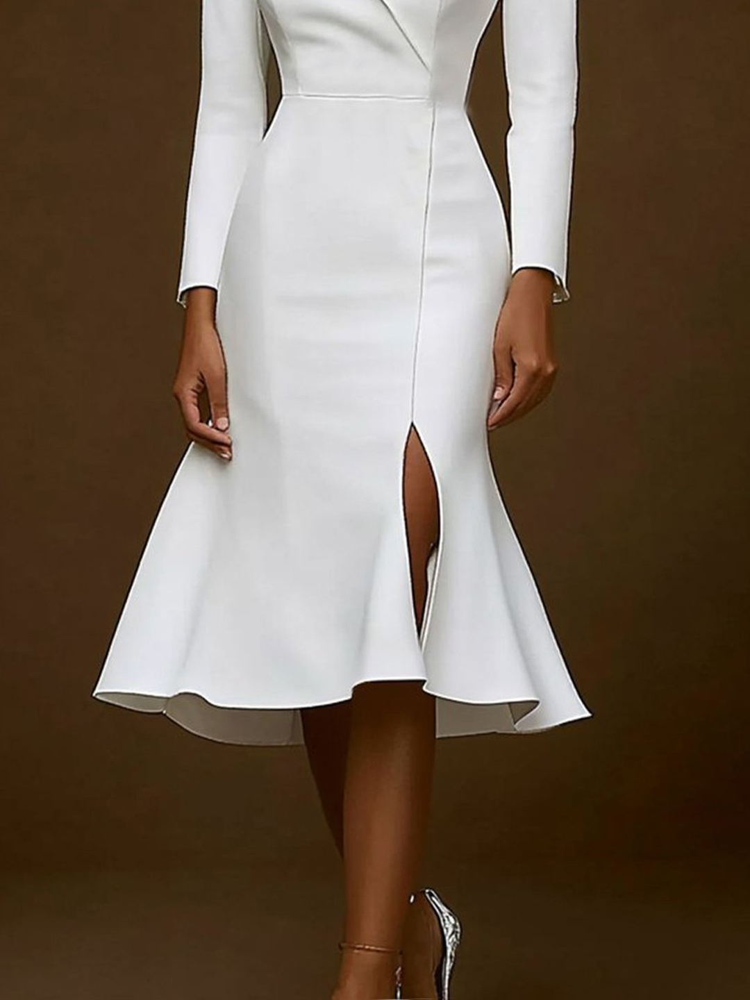 Olivia Bennet | Skinny Wrap Solid Color Notched Collar Midi Dresses
