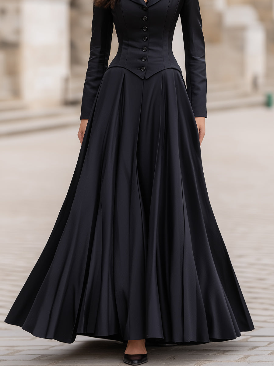 Olivia Bennet | Elegant Tailored Waist Long-Sleeve Maxi Dress