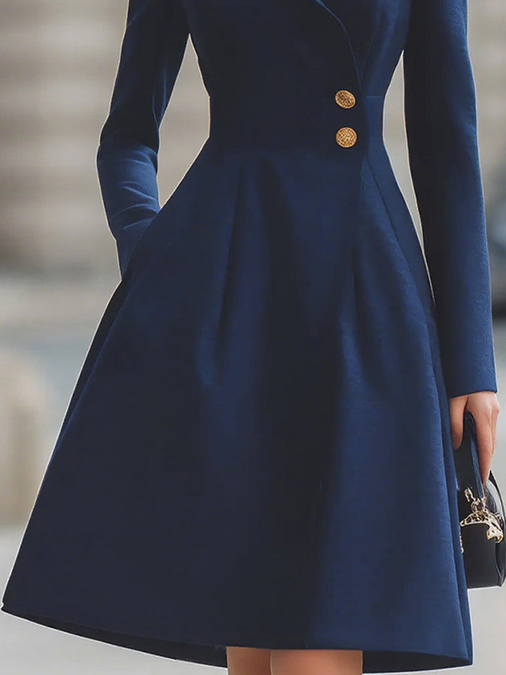 Olivia Bennet | Navy Blue Tailored Fit Flared Hem Coat Dress