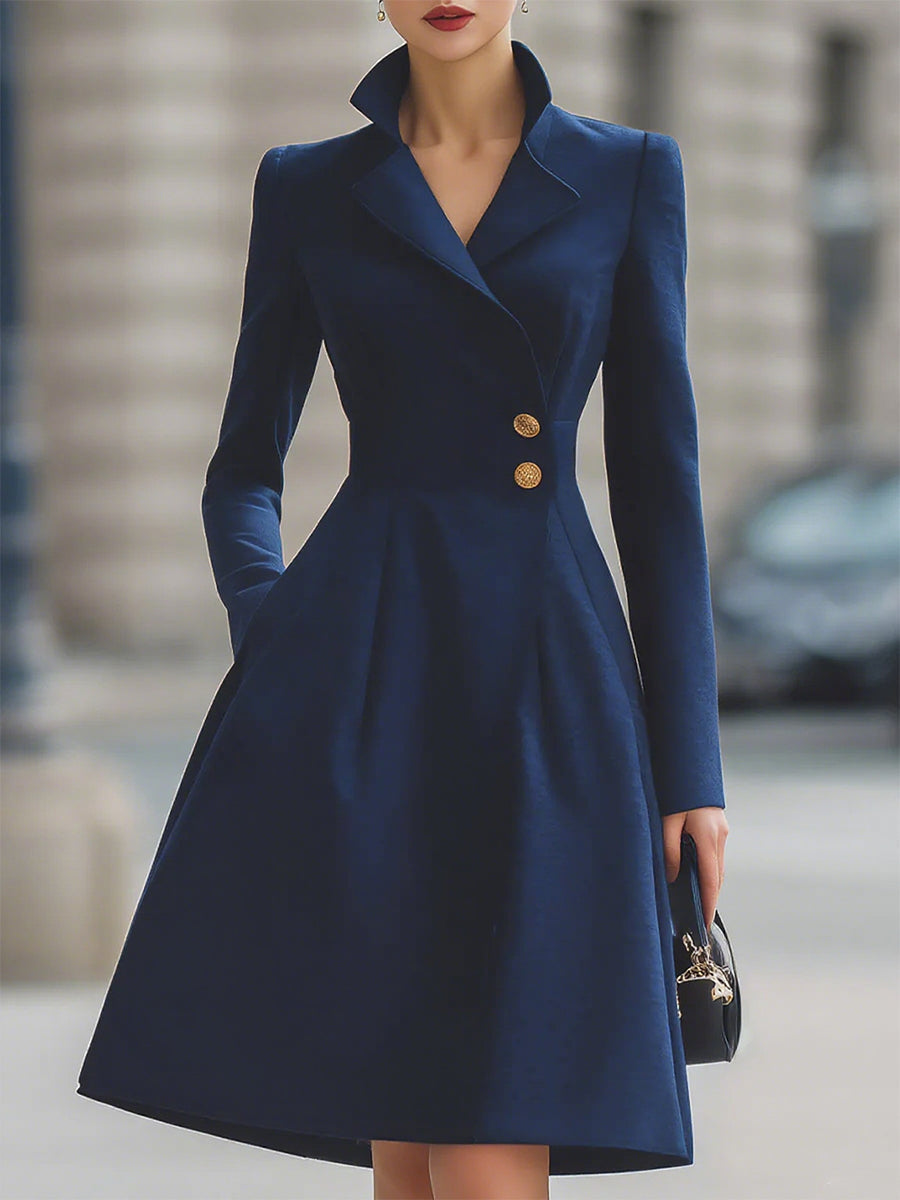 Olivia Bennet | Navy Blue Tailored Fit Flared Hem Coat Dress