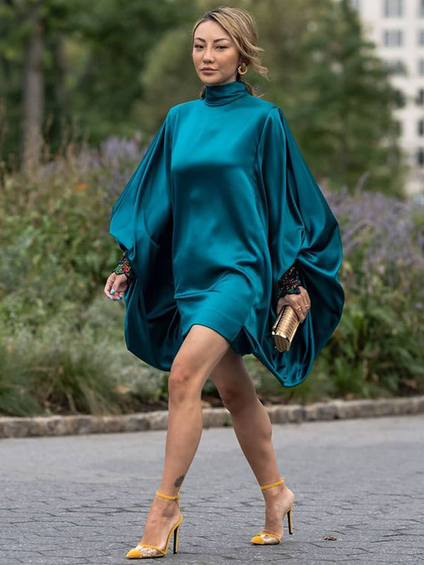 Olivia Bennet | Going Out Loose Batwing Sleeves Buttoned Solid Color Mini Dresses