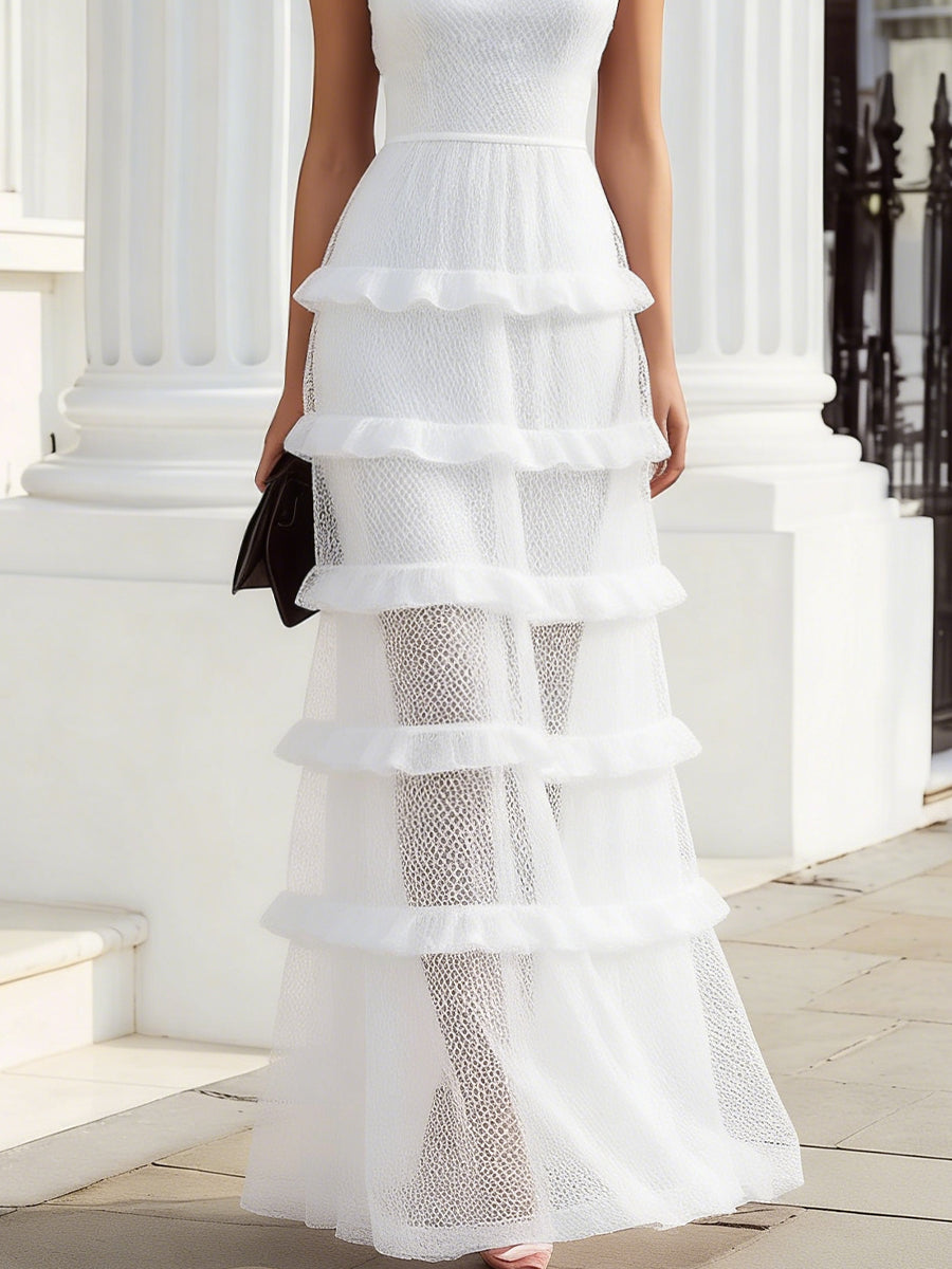 Olivia Bennet | Sheer Tiered Ruffle Mesh Maxi Dress