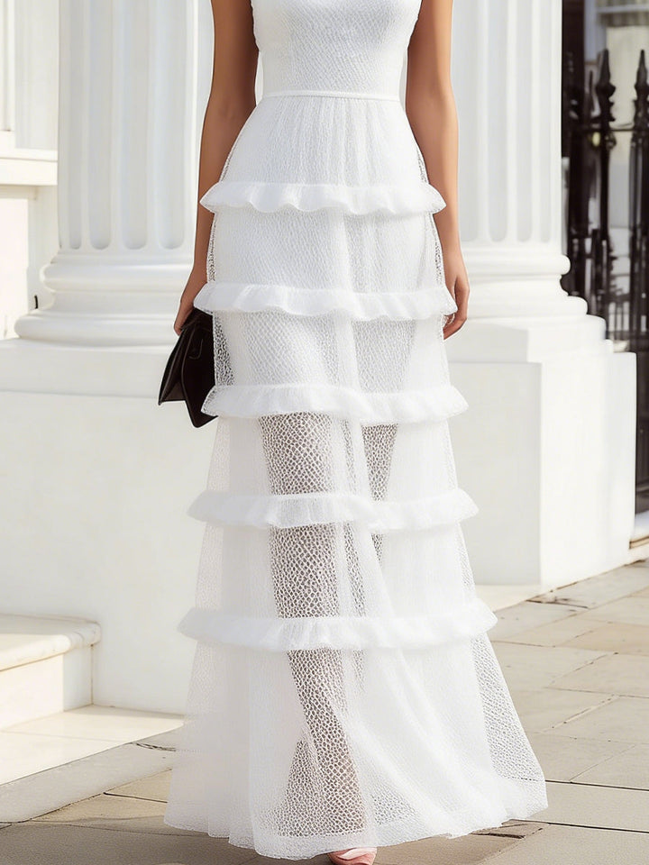 Olivia Bennet | Sheer Tiered Ruffle Mesh Maxi Dress