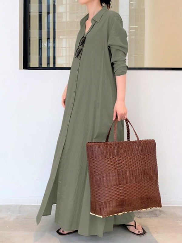 Olivia Bennet | Original Solid Color Lapel Shirt Dress