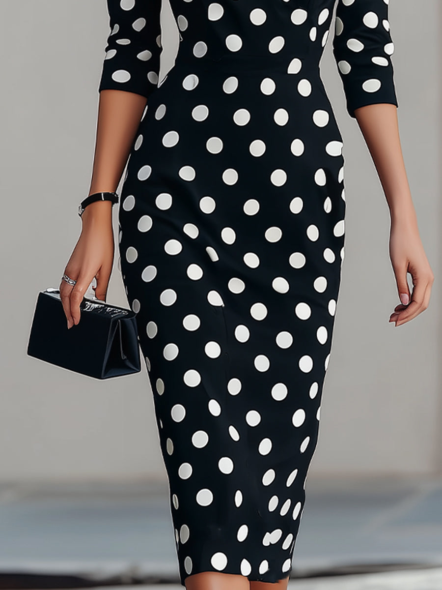 Olivia Bennet | Black & White Polka Dot Midi Sheath Dress