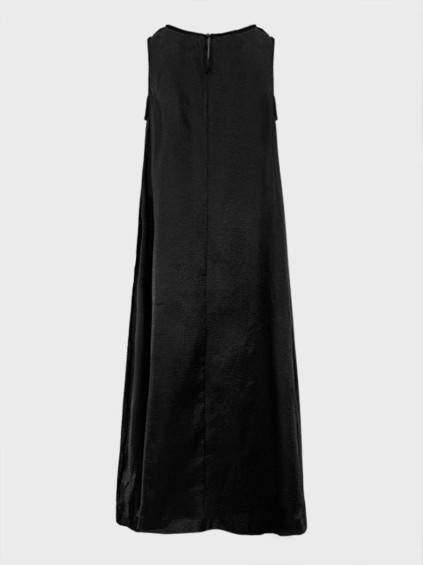 Olivia Bennet | A-Line Loose Pockets See-Through Solid Color Round-Neck Cover-Up Midi Dresses