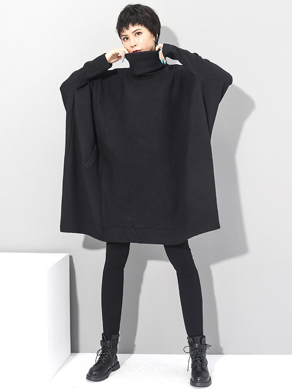Olivia Bennet | Super Loose Black High-Neck Knitting Batwing Sleeves Sweater Dress