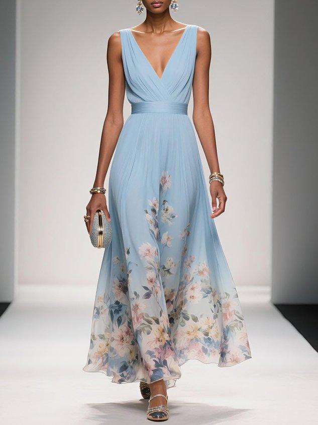 Women Floral Chiffon Maxi Dress