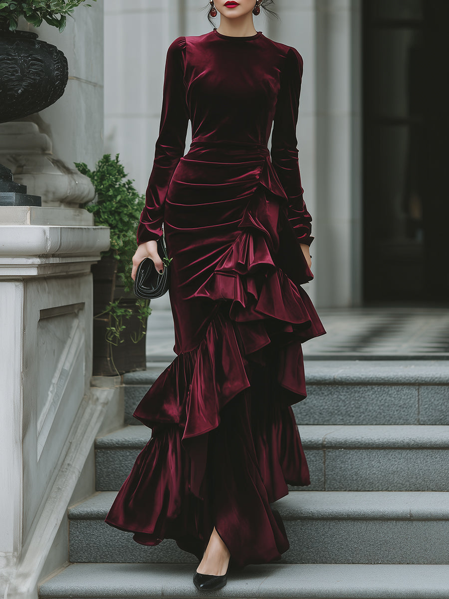Olivia Bennet | Long Sleeve Ruffled Tier Evening Gown