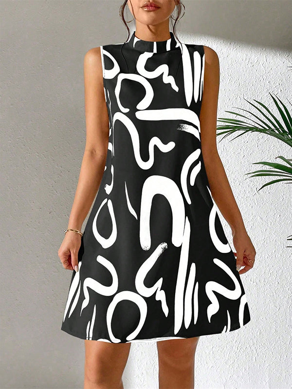 Olivia Bennet | A-line Sleeveless Contrast Color Printed Mini Dresses