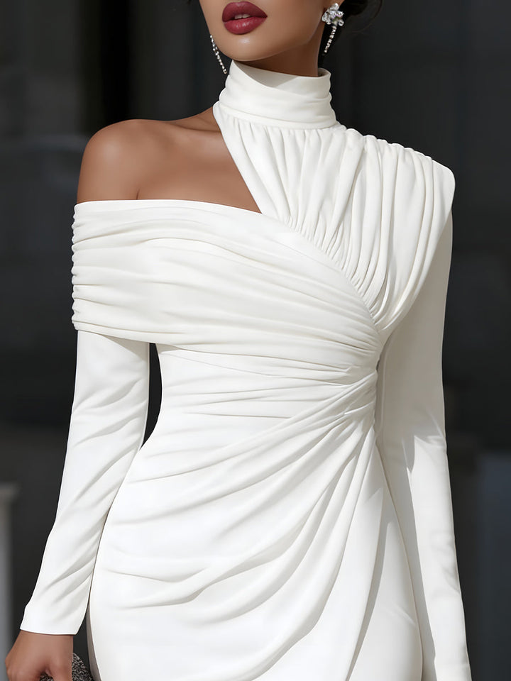 Olivia Bennet | Asymmetric Draped High-Neck One-Shoulder Evening Dress