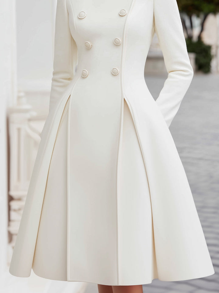 Olivia Bennet | Elegant Double-Breasted Flared A-Line Coat Dress
