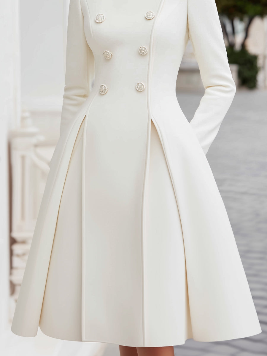 Olivia Bennet | Black Double-Breasted A-Line Wool-Blend Coat Dress