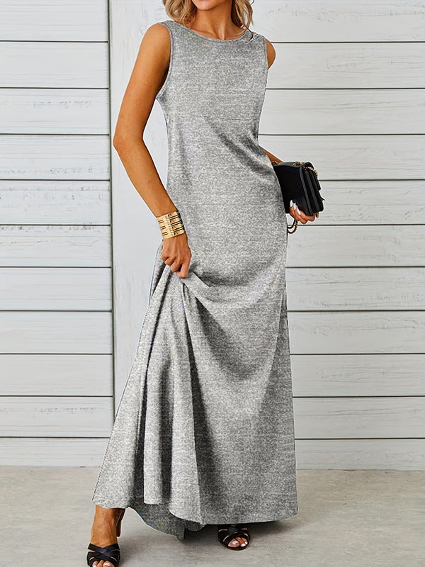 Olivia Bennet | A-Line Loose Solid Color Round-Neck Maxi Dresses