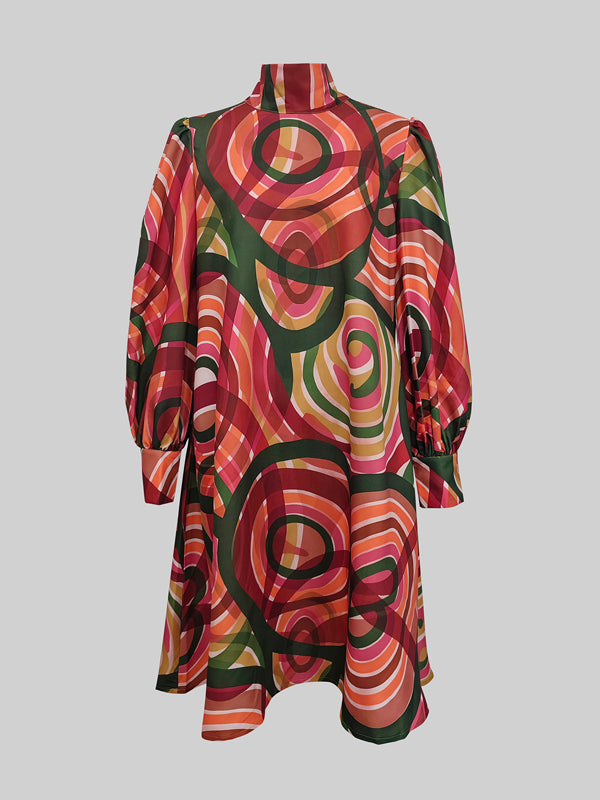 Olivia Bennet | A-Line Long Sleeves Contrast Color High Neck Midi Dresses