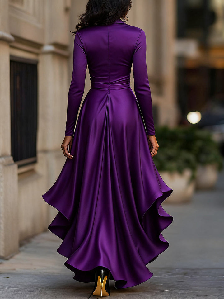 Olivia Bennet | Midnight Blue Draped Ruffled Satin Maxi Dress