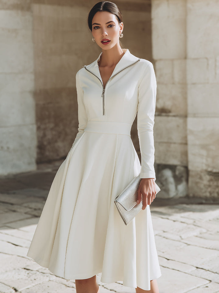 Olivia Bennet | Zip-Front Fit-and-Flare Cotton-Blend Midi Dress