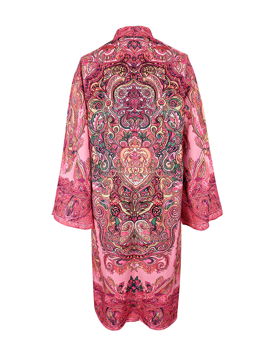 Olivia Bennet | Long Sleeves Loose Contrast Color Printed Mock Neck Midi Dresses