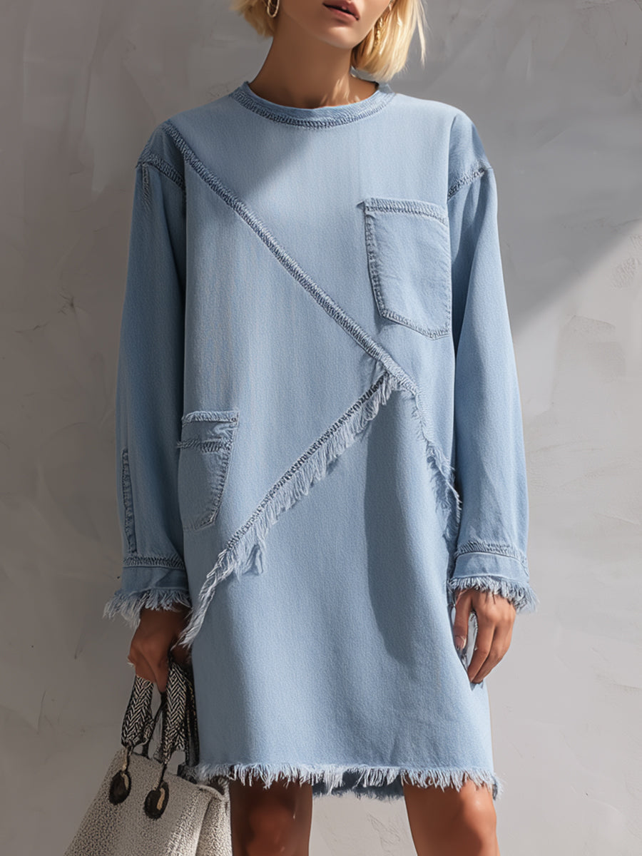 Olivia Bennet | Light Blue Raw-Edge Denim Mini Dress