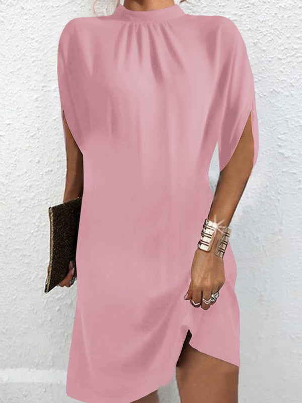 Olivia Bennet | Loose Raglan Sleeve Solid Color Mock Neck Mini Dresses