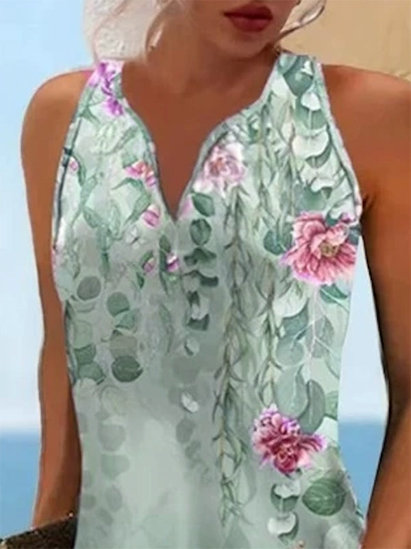 Olivia Bennet | Loose Plus Size Floral Printed Split-Joint V-Neck Mini Dresses