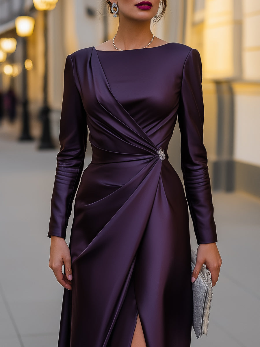 Olivia Bennet | Satin Asymmetric Draped Evening Gown