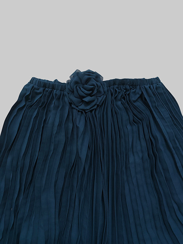 Olivia Bennet | Loose Gauze Pleated Solid Color Tiered Off-The-Shoulder Evening Dresses Maxi Dresses